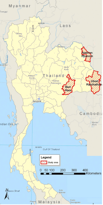 Figure 1. Study sites in Thailand under the Thailand - Vietnam Socio-Economic Panel (TVSEP) project