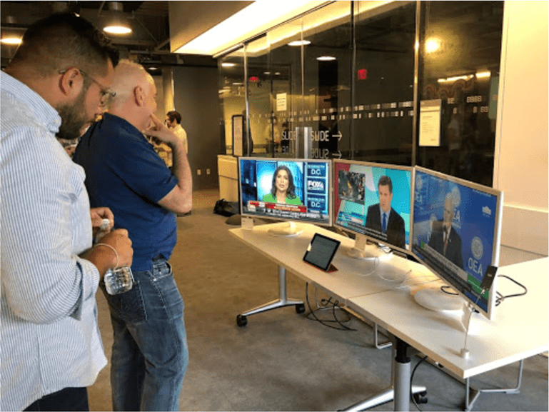 Figure 1. Participants at NYC Media Lab’s Fake News Horror Show watch three news broadcasts and struggle to identify which is fake, suggesting that manual screening on social media does not filter out the ever-growing misinformation
