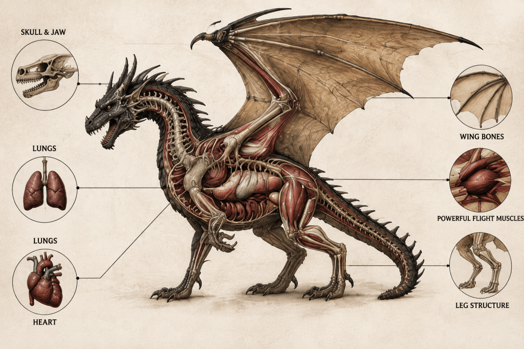 Figure 3: A hypothetical anatomy inspired by birds and pterosaurs