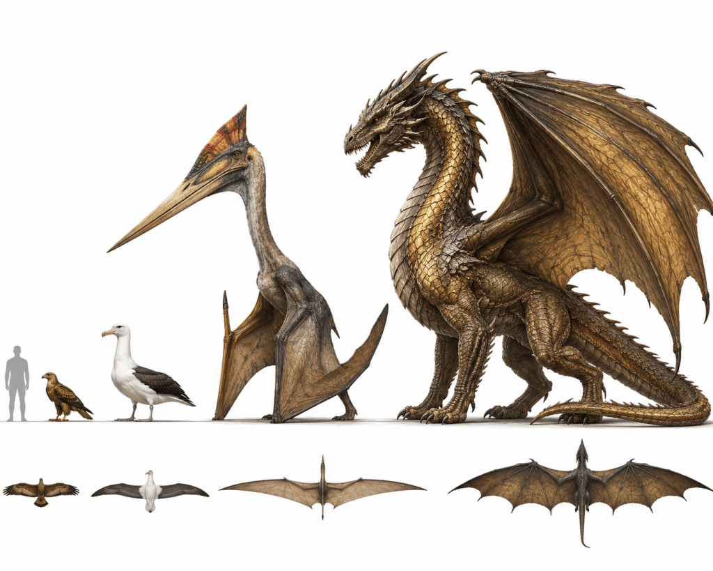 Figure 4: How dragons compare with eagles, albatrosses and pterosaurs